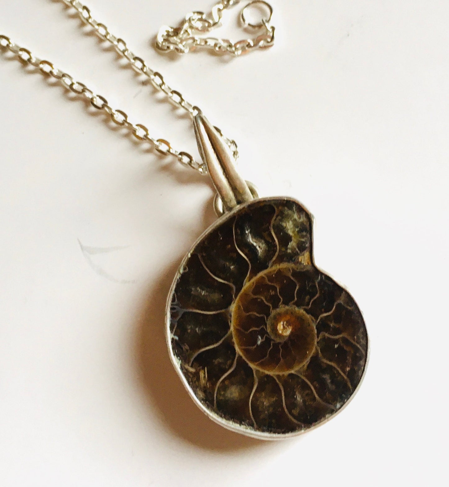 Amonite sterling silver pendant, handmade jewelry, 92.5 sterling silver pendant with plated silver chain, great gift for her