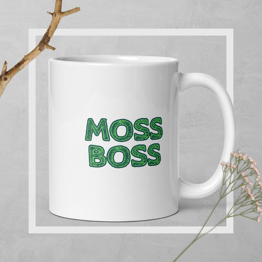 Moss Boss White glossy mug