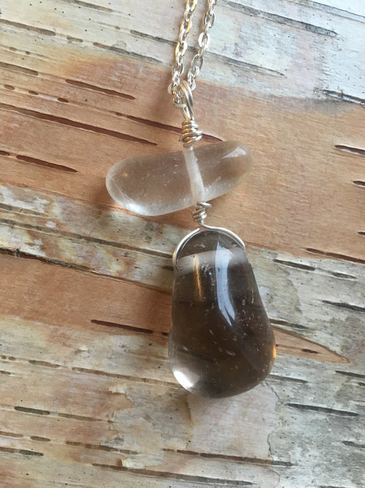 Clear Quartz pendant, smokey quartz pendant, one of a kind pendant, hand crafted, minimalist pendant