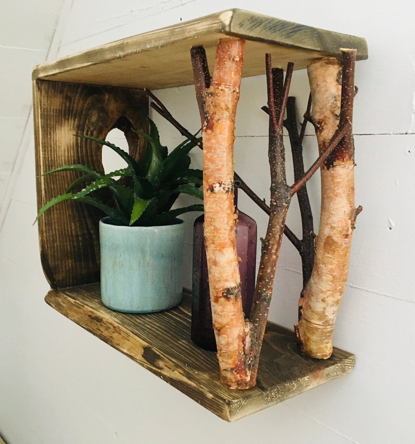 Rustic birch shelf, rustic decor, black walnut stained shelf