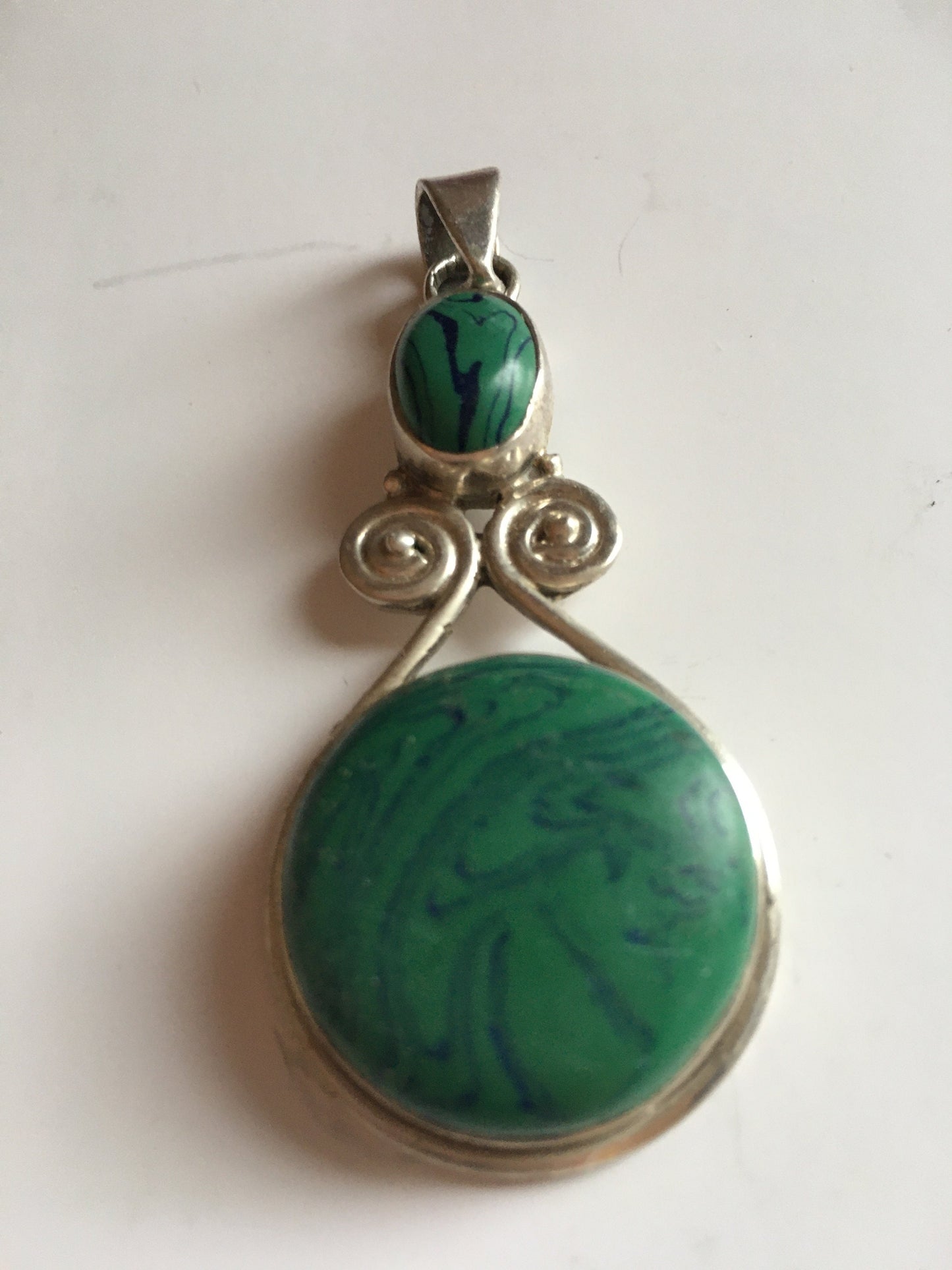 green agate sterling Silver pendant, sterling silver pendant, boho jewellery, vintage silver pendant