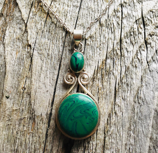 green agate sterling Silver pendant, sterling silver pendant, boho jewellery, vintage silver pendant