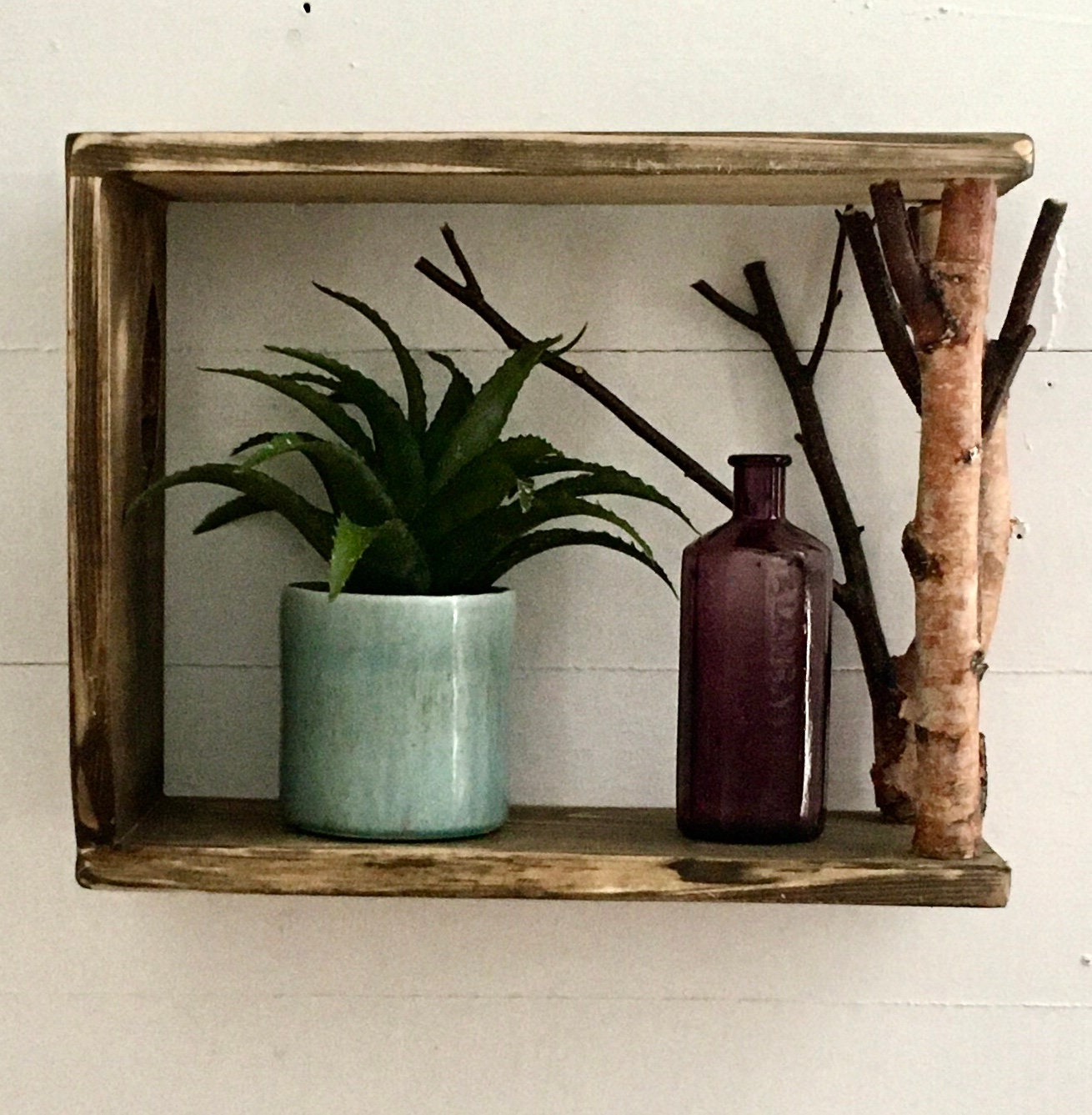 Rustic birch shelf, rustic decor, black walnut stained shelf