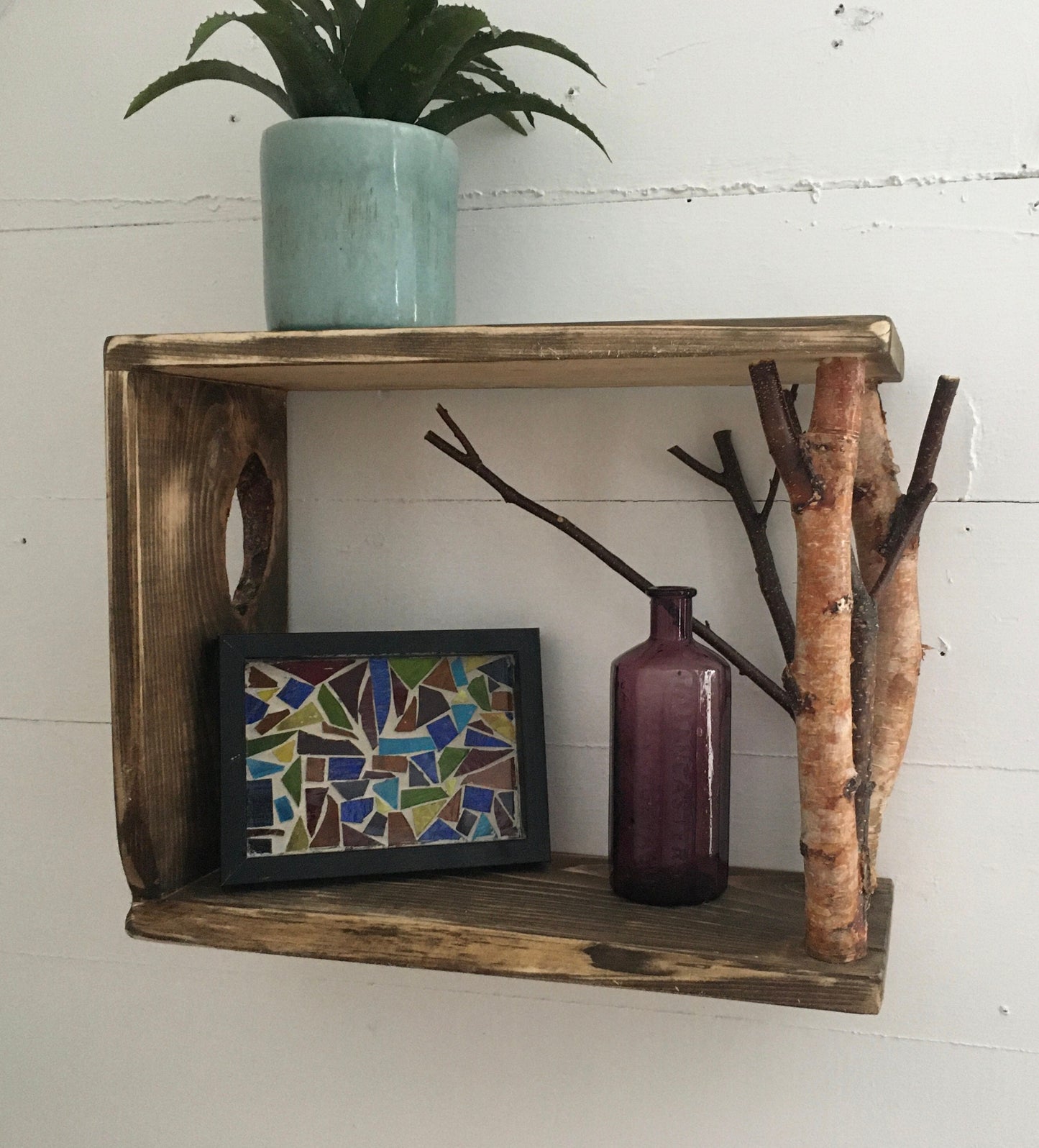 Rustic birch shelf, rustic decor, black walnut stained shelf