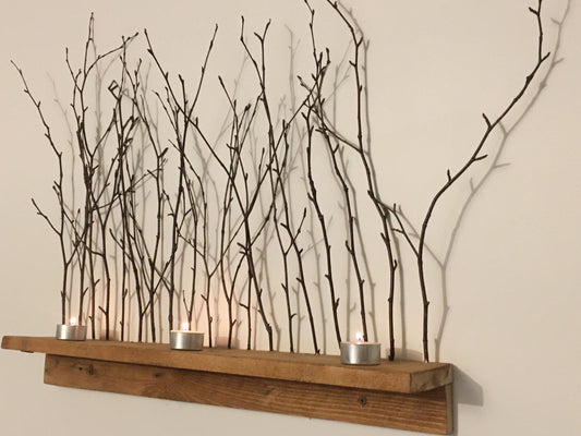 Birch twig wall shelf, nature inspired decor, cottage decor.