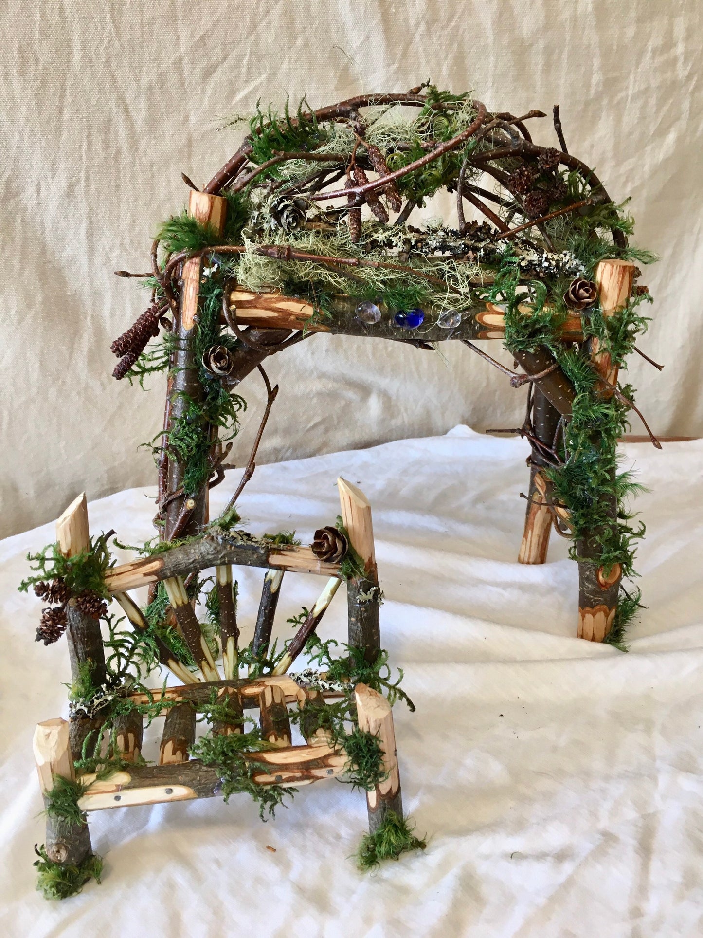 Fairy arch and bench, fairy garden, fairy bench, doll furniture, miniature furniture, fairy house, garden decor