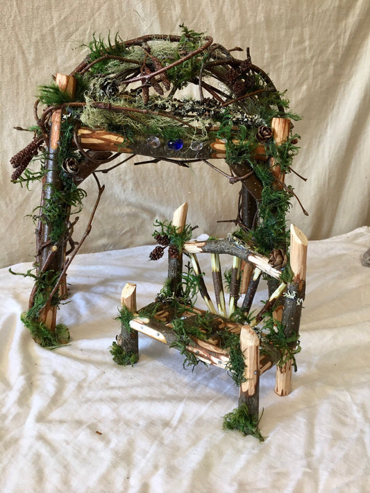 Fairy arch and bench, fairy garden, fairy bench, doll furniture, miniature furniture, fairy house, garden decor