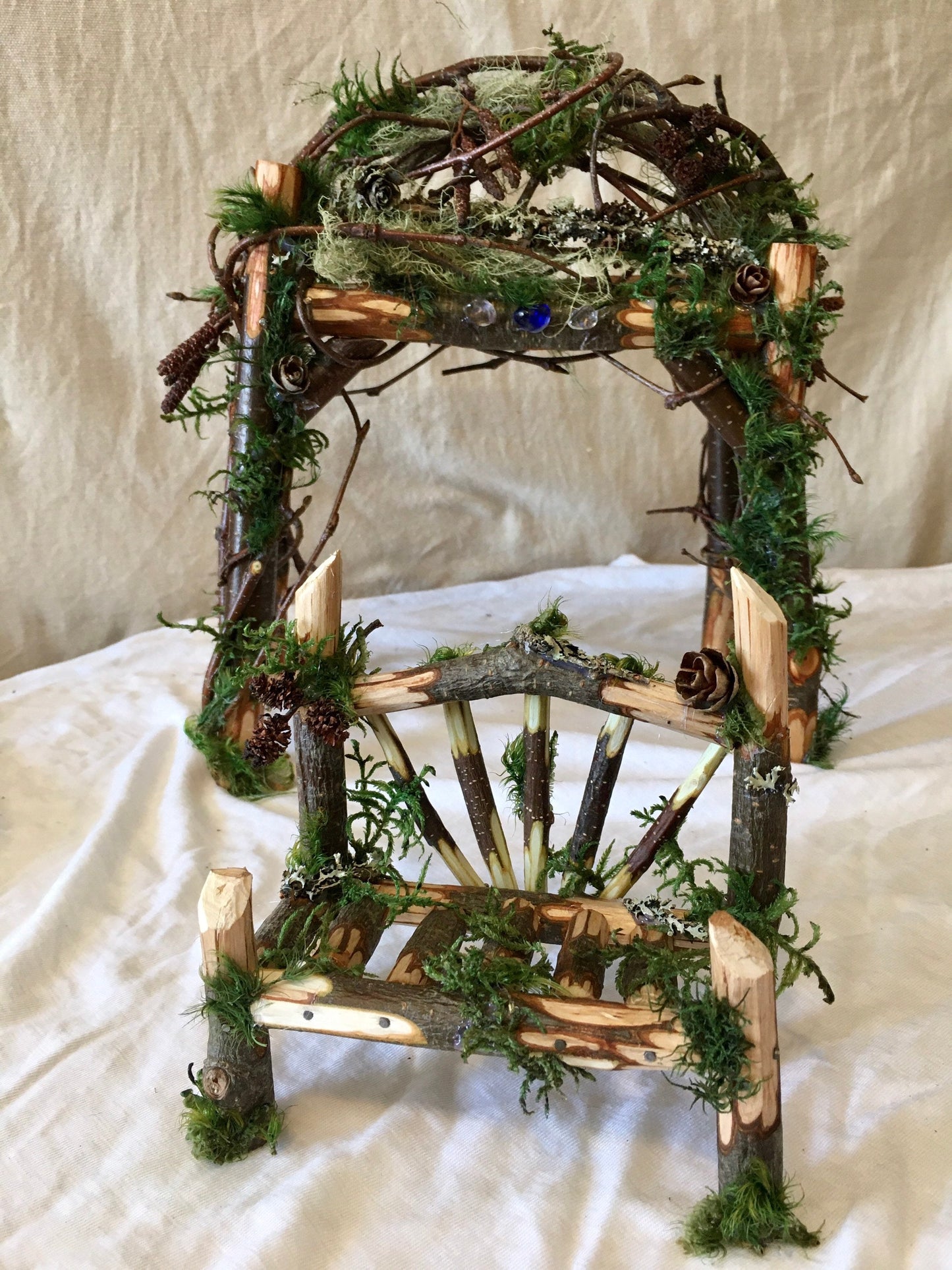 Fairy arch and bench, fairy garden, fairy bench, doll furniture, miniature furniture, fairy house, garden decor