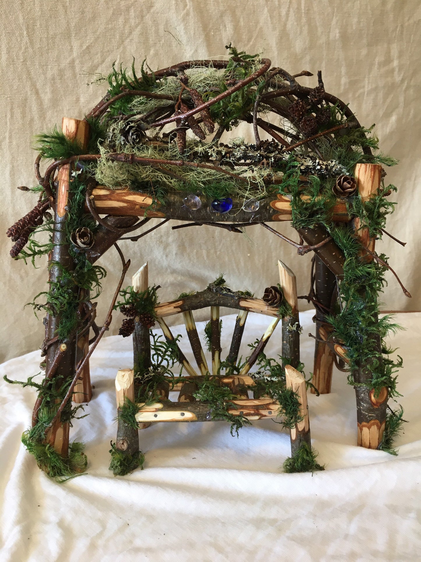 Fairy arch and bench, fairy garden, fairy bench, doll furniture, miniature furniture, fairy house, garden decor