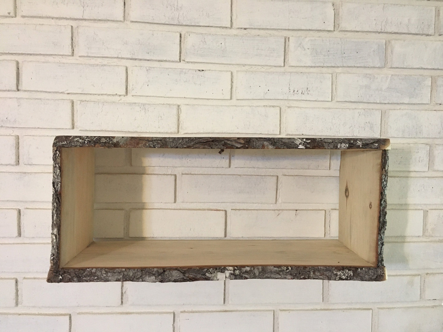 Live edge pine box shelf with the bark left on, great for hanging on the wall or sitting on a dresser