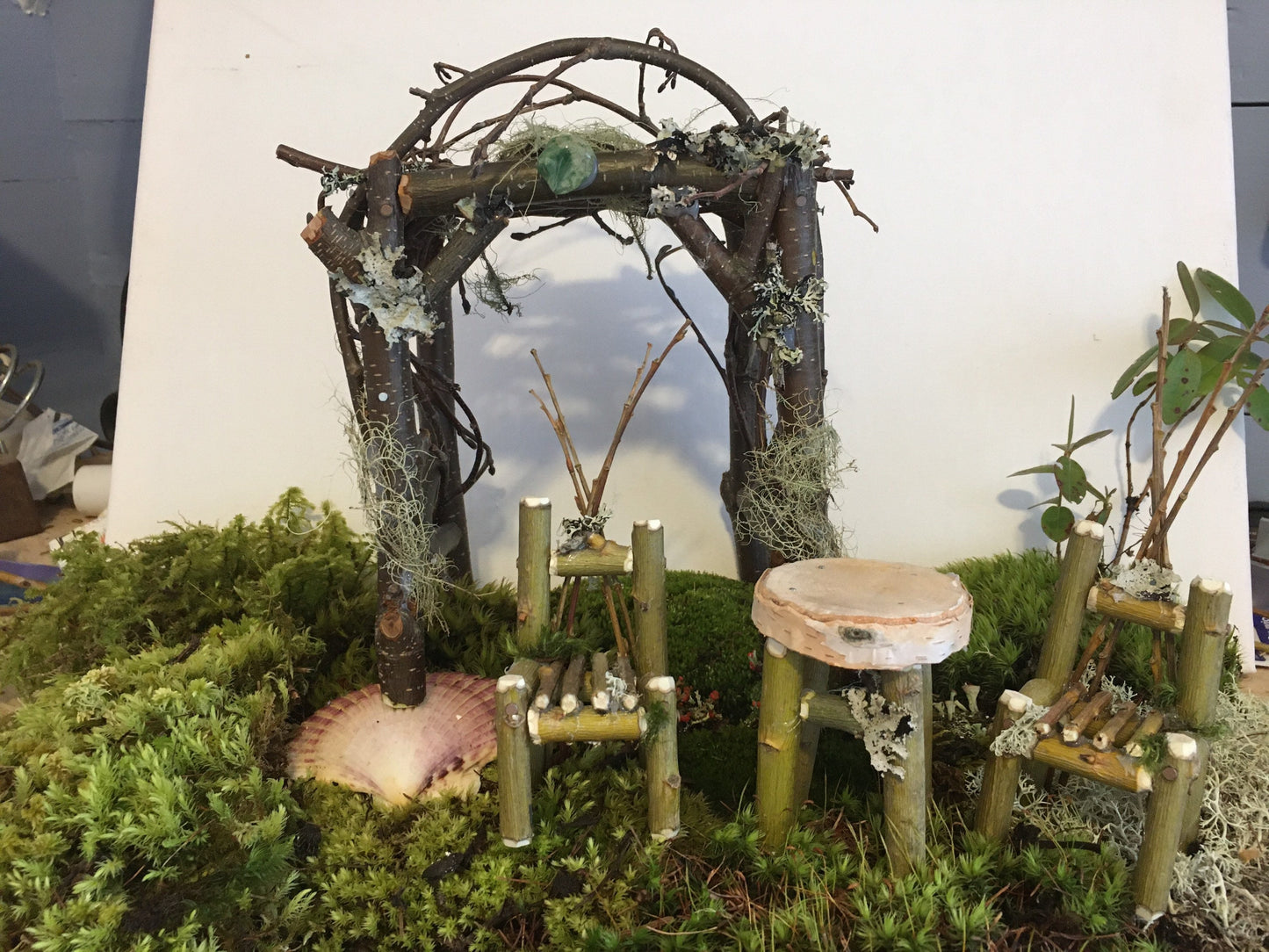 Fairy set, arbor, 2 chairs, table, Fae garden, Fairy furniture, fairy house, fairy garden decor